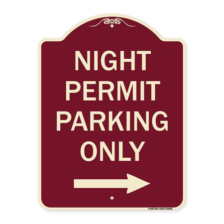 Signmission Night Permit Parking W/ Right Arrow Heavy-Gauge Aluminum Sign, 24" x 18", BU-1824-23856 A-DES-BU-1824-23856